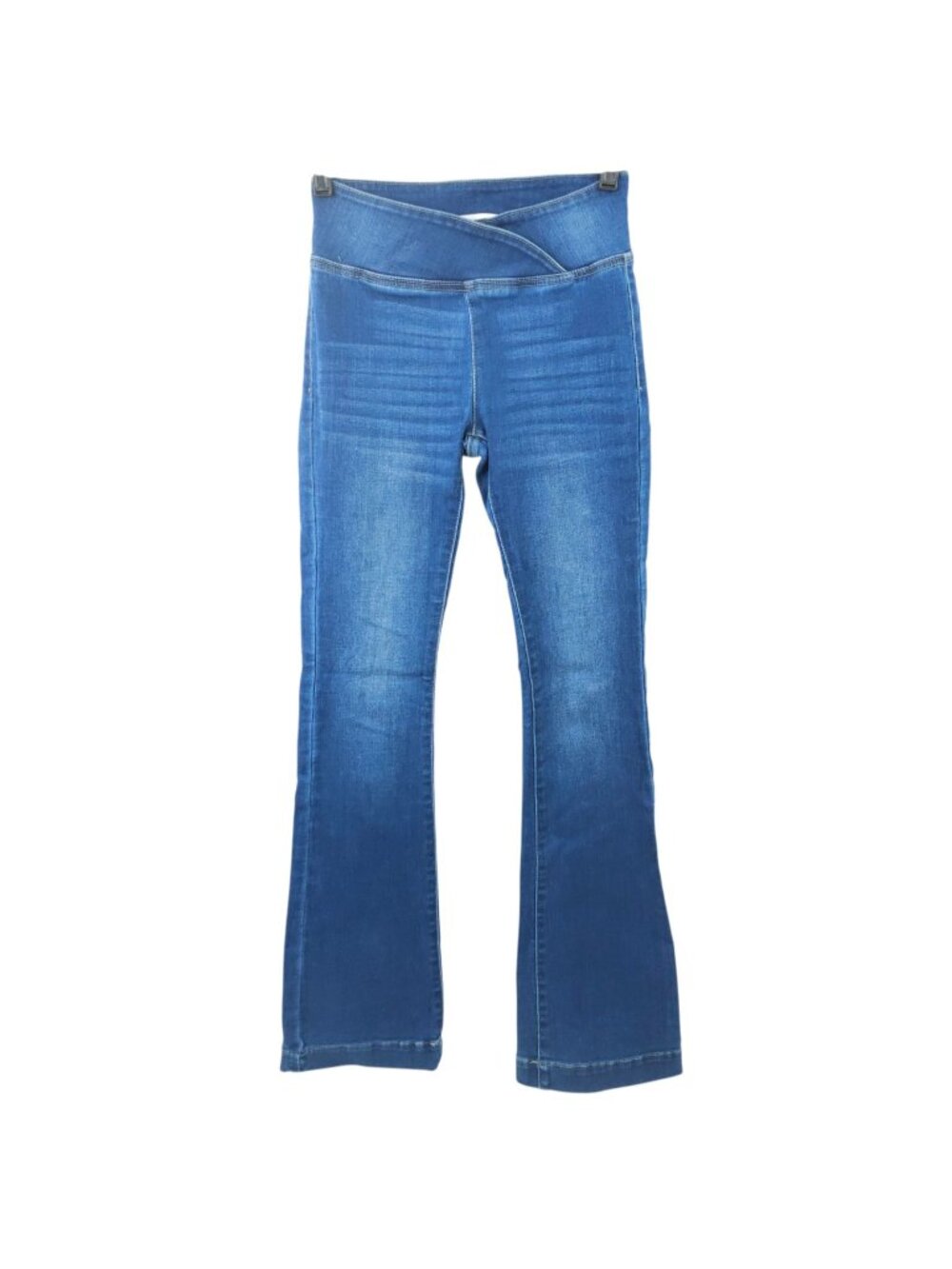 KanCan Cross Over Waist Flare Jeans Size S Dark Wash Stretch Pull On Denim KC742